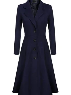 Discount Retro Stage 1930s Solid Lapel Long Sleeve Coat