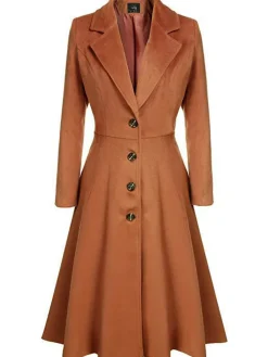 Discount Retro Stage 1930s Solid Lapel Long Sleeve Coat