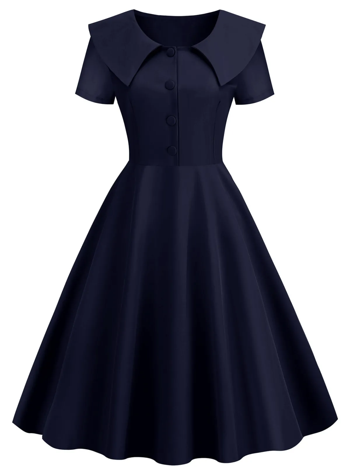 Clearance Retro Stage 1950s Solid Lapel Swing Dress
