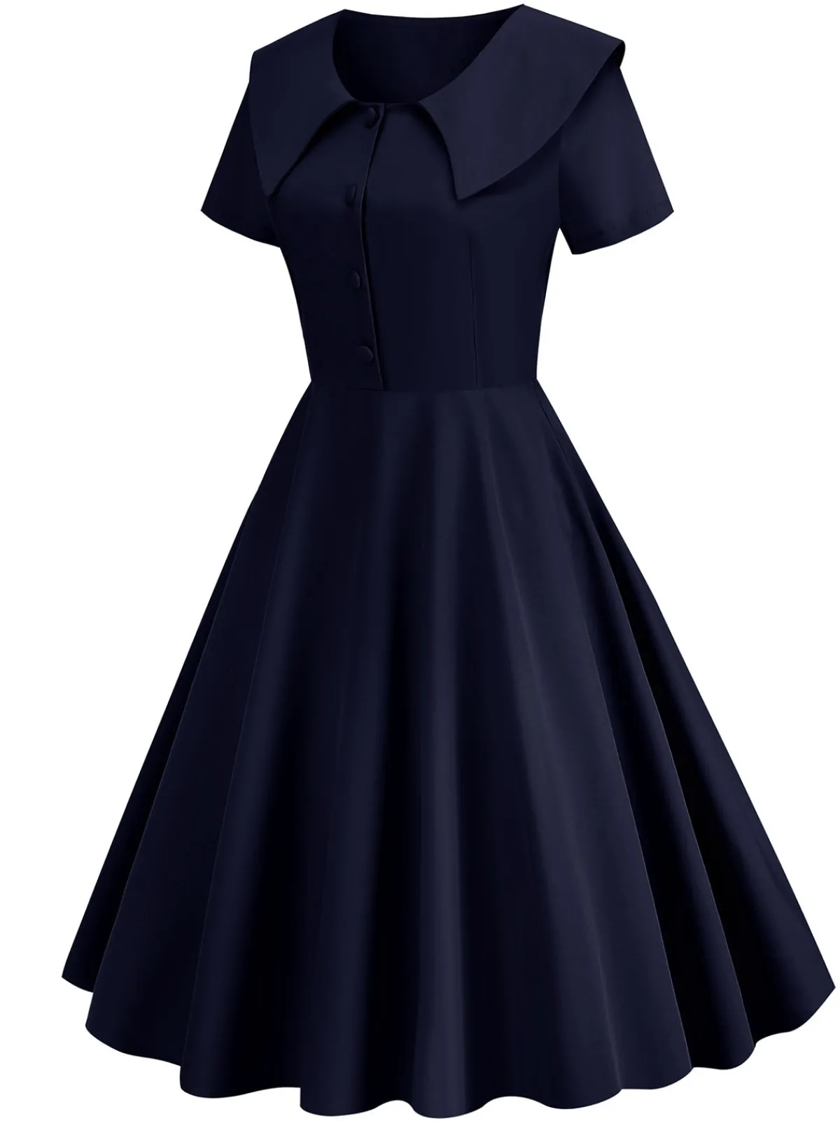 Clearance Retro Stage 1950s Solid Lapel Swing Dress