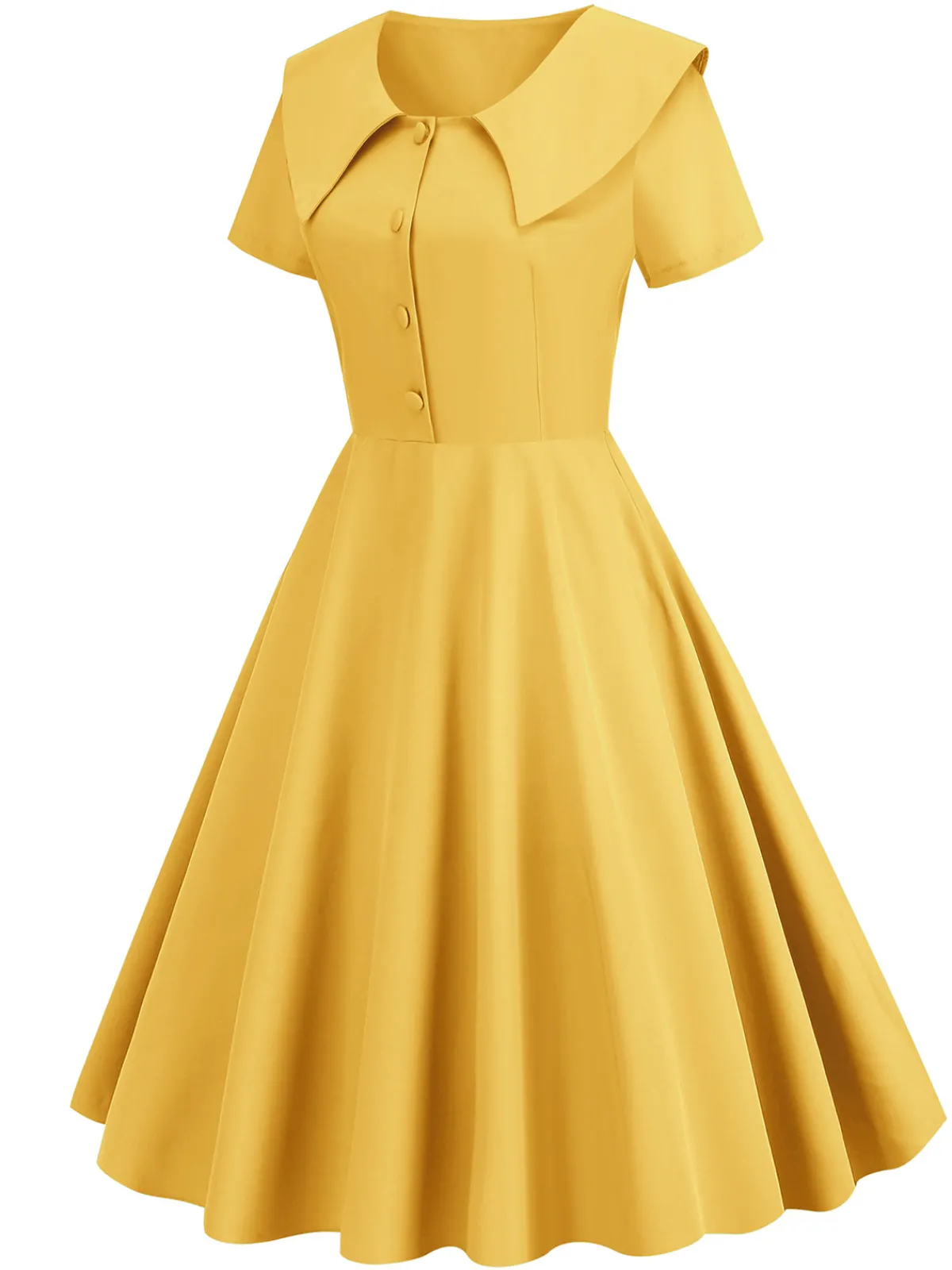 Clearance Retro Stage 1950s Solid Lapel Swing Dress