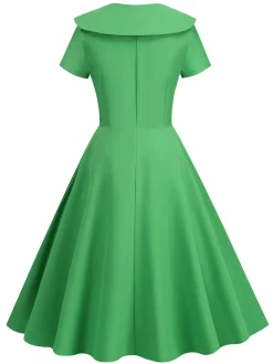 Clearance Retro Stage 1950s Solid Lapel Swing Dress