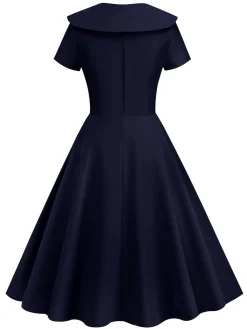 Clearance Retro Stage 1950s Solid Lapel Swing Dress