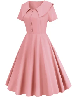 Clearance Retro Stage 1950s Solid Lapel Swing Dress