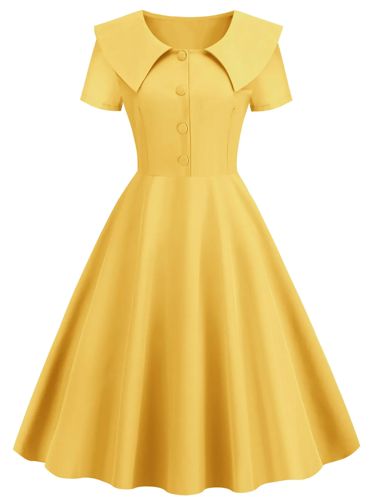 Clearance Retro Stage 1950s Solid Lapel Swing Dress