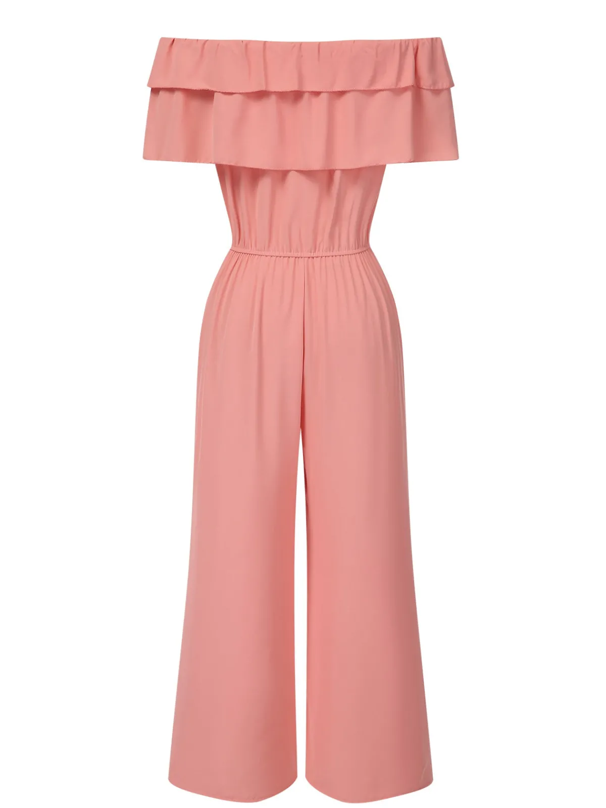 Outlet Retro Stage 1930s Solid Layered Ruffle Off-Shoulder Jumpsuit