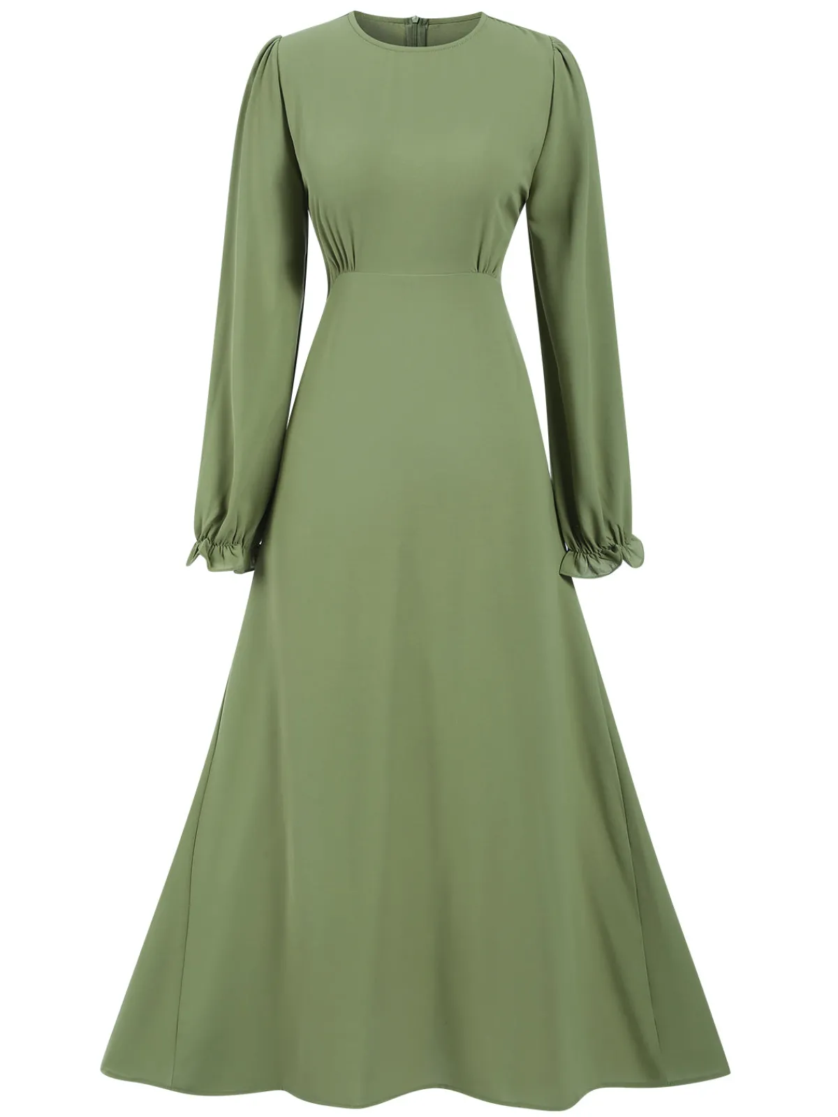 Hot Retro Stage 1940s Solid Long sleeve A-line Dress
