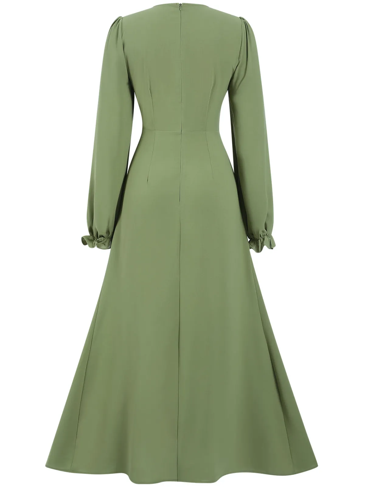 Hot Retro Stage 1940s Solid Long sleeve A-line Dress