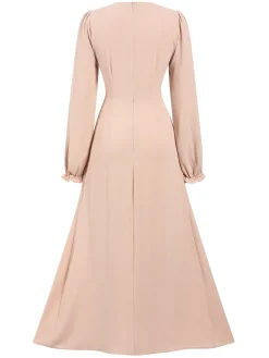 Hot Retro Stage 1940s Solid Long sleeve A-line Dress