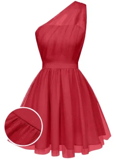 Best Retro Stage 1960s Solid Mesh One Shoulder Dress