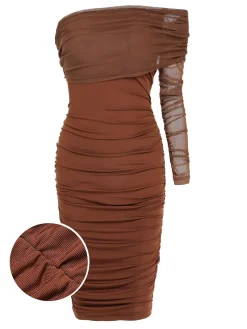 Fashion Retro Stage 1960s Solid Mesh Pleated Hip Dress
