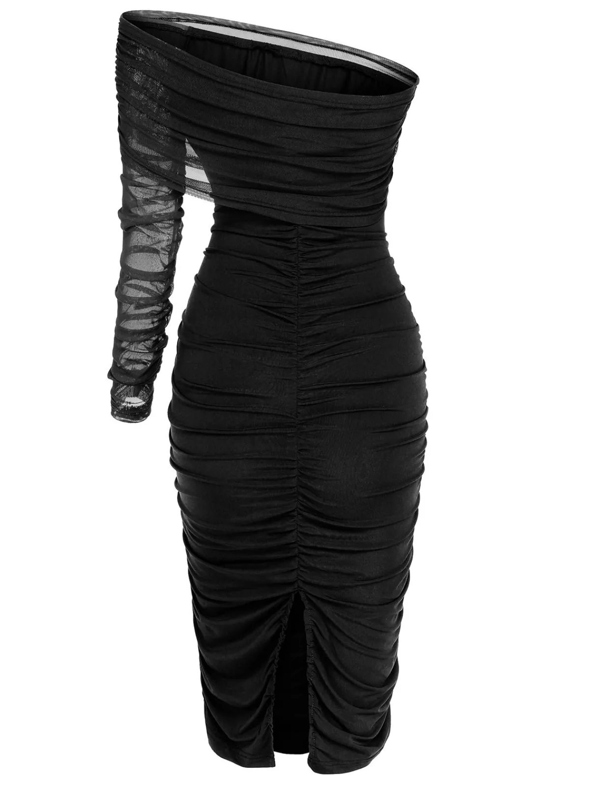 Fashion Retro Stage 1960s Solid Mesh Pleated Hip Dress
