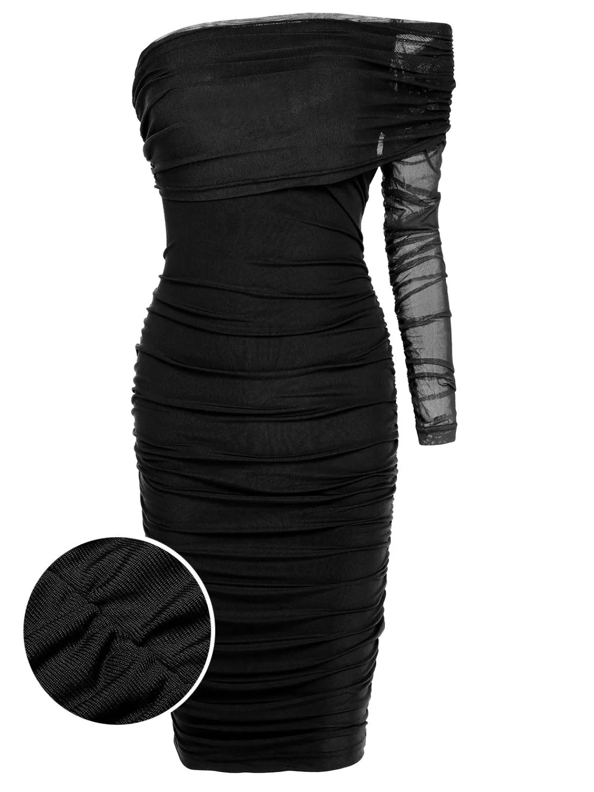 Fashion Retro Stage 1960s Solid Mesh Pleated Hip Dress