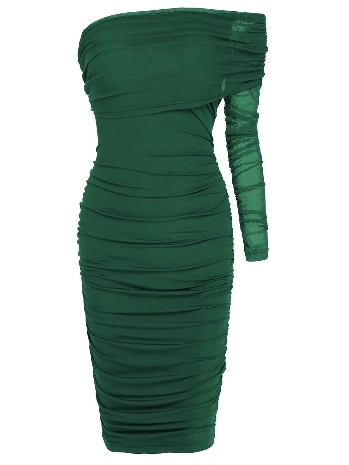 Fashion Retro Stage 1960s Solid Mesh Pleated Hip Dress