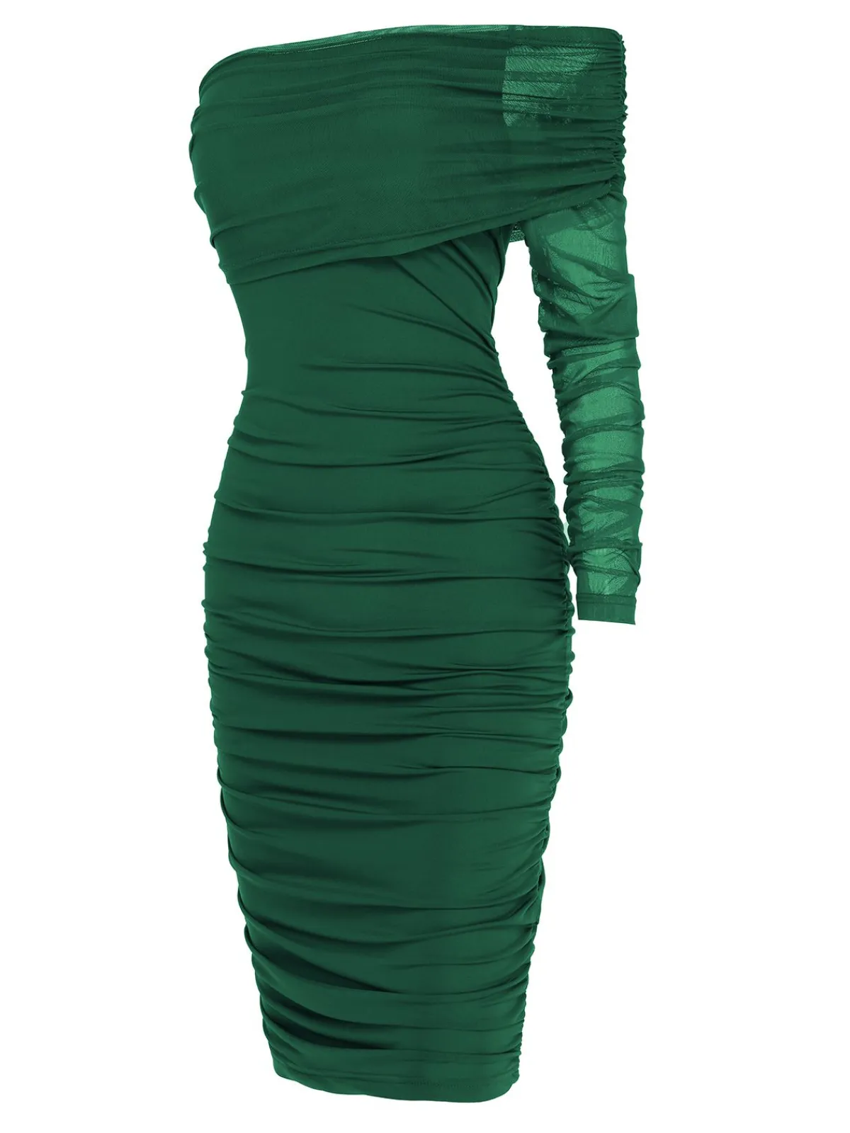 Fashion Retro Stage 1960s Solid Mesh Pleated Hip Dress