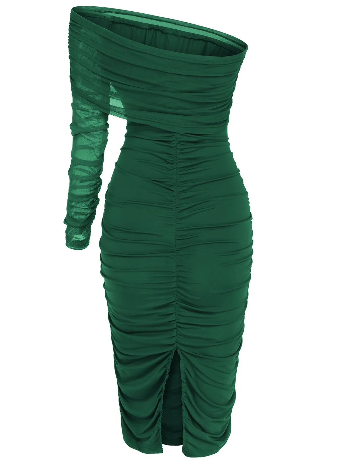 Fashion Retro Stage 1960s Solid Mesh Pleated Hip Dress
