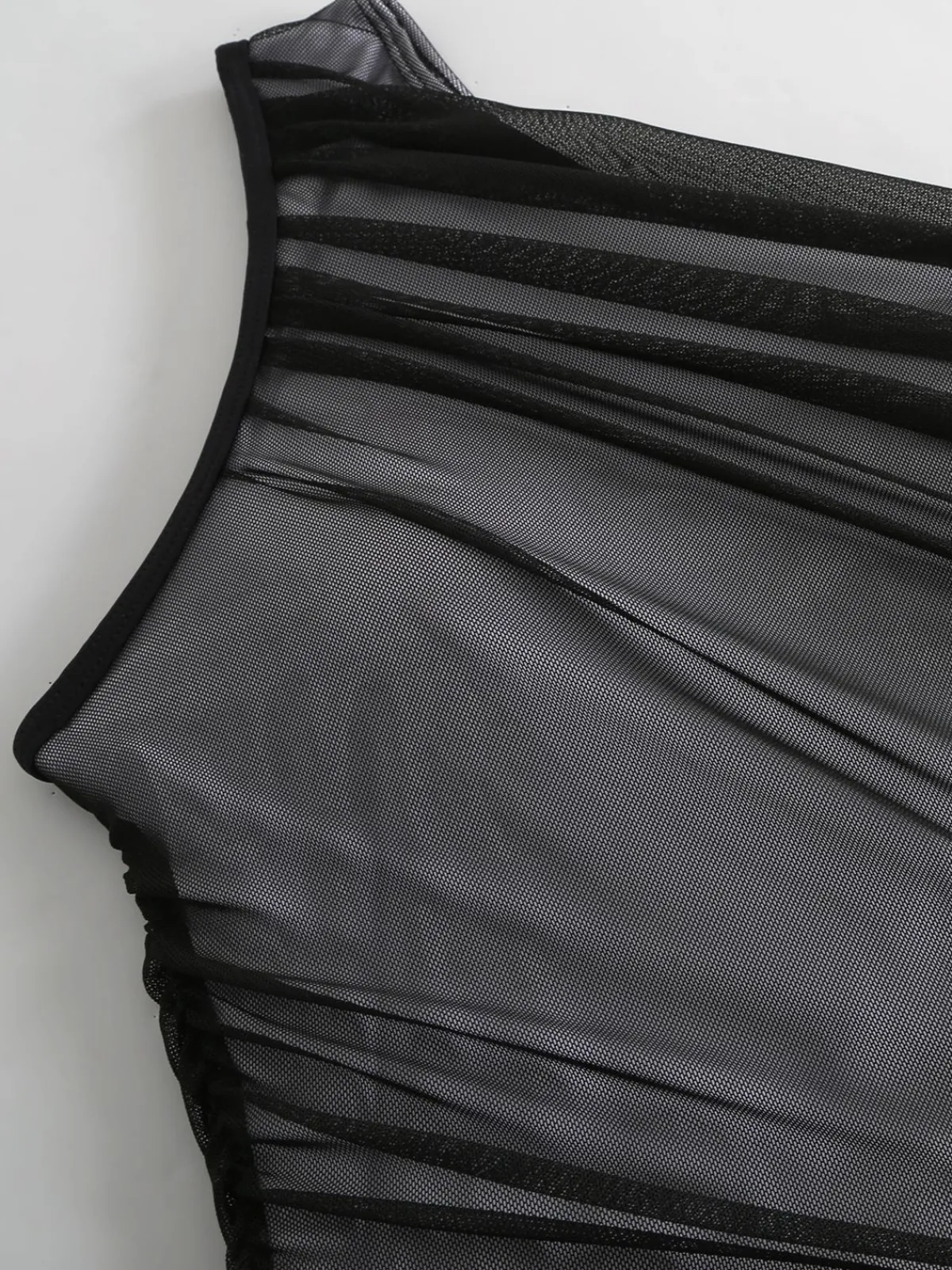 Hot Retro Stage 1940s Solid Mesh Pleated One-Shoulder Swimsuit Black