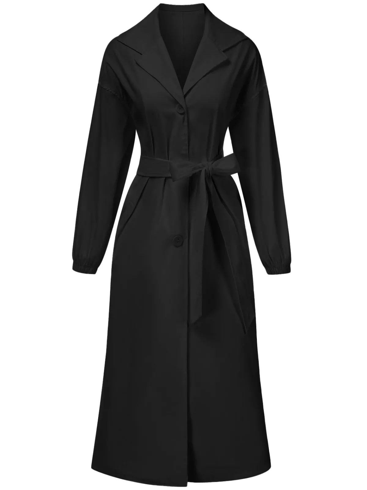Hot Retro Stage 1940s Solid Notched Collar Belted Long Coat