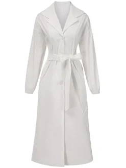 Hot Retro Stage 1940s Solid Notched Collar Belted Long Coat