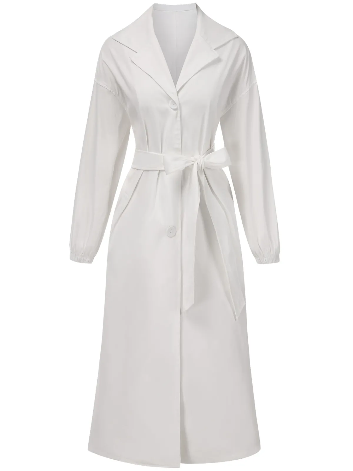 Hot Retro Stage 1940s Solid Notched Collar Belted Long Coat