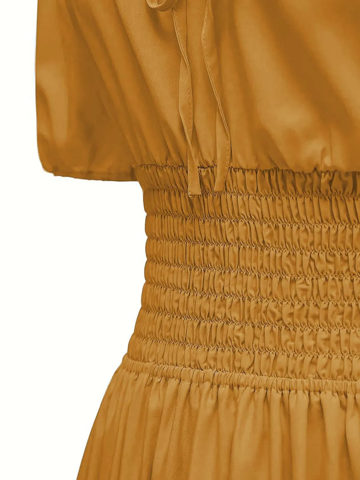 Sale Retro Stage 1930s Solid Off-Shoulder Smocked Puff Sleeves Dress