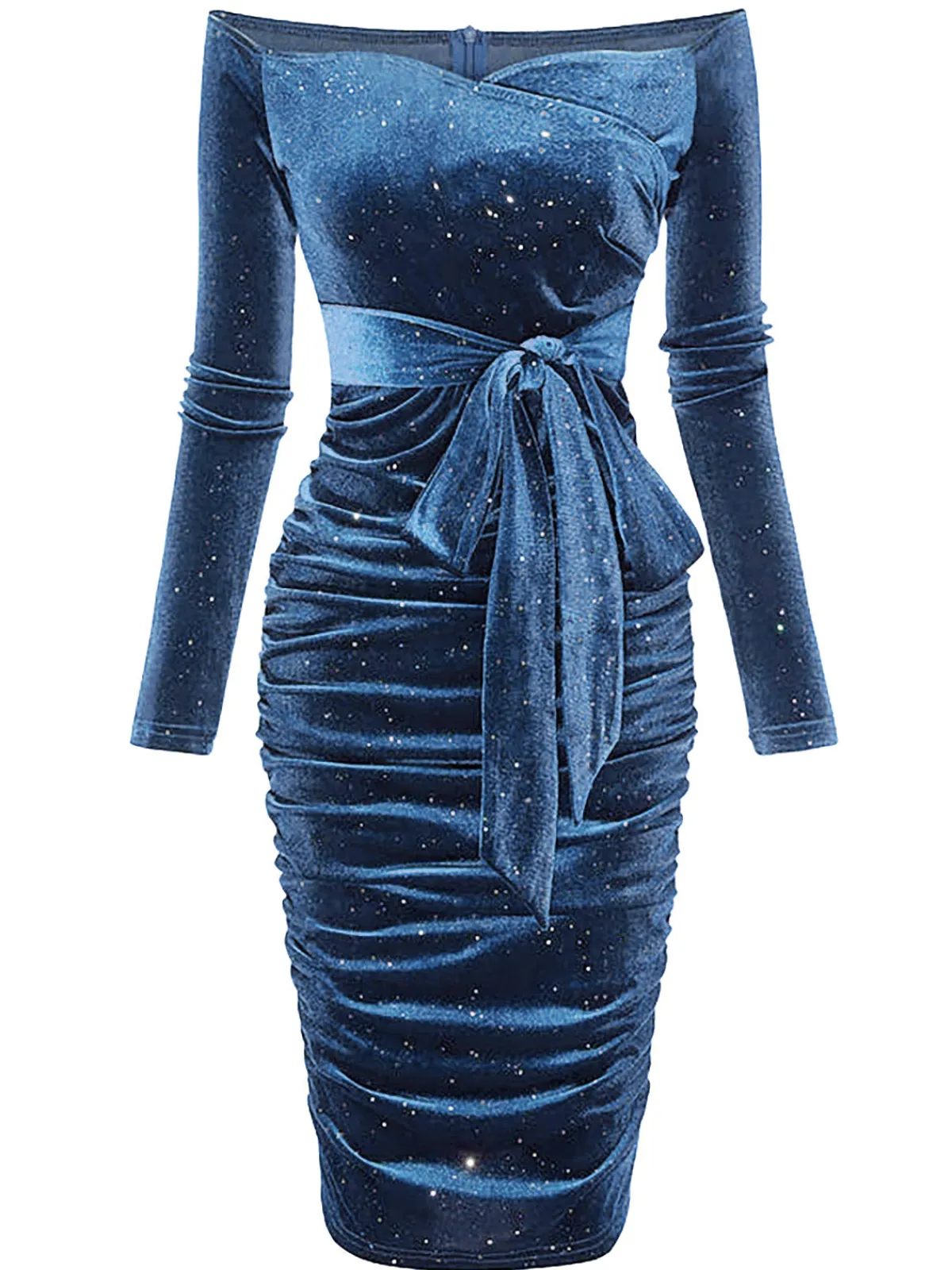 Clearance Retro Stage 1960s Solid Off-Shoulder Velvet Dress