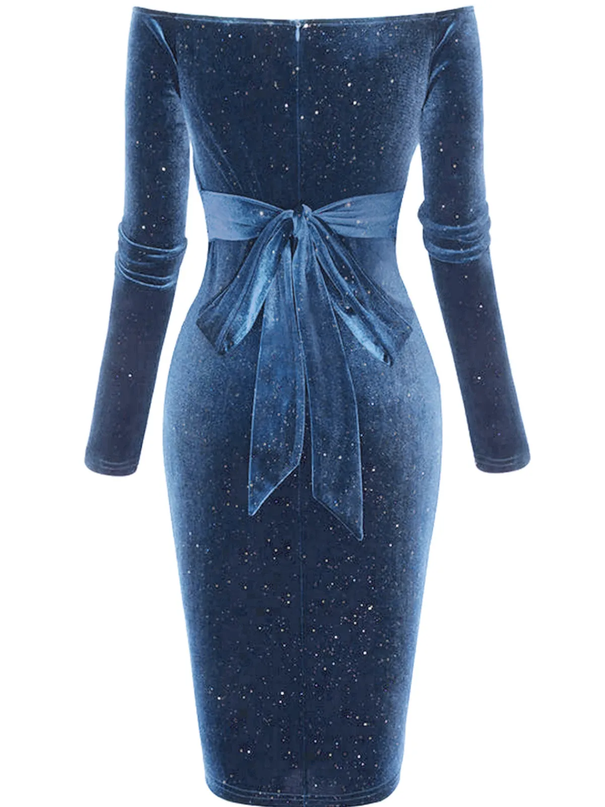 Clearance Retro Stage 1960s Solid Off-Shoulder Velvet Dress