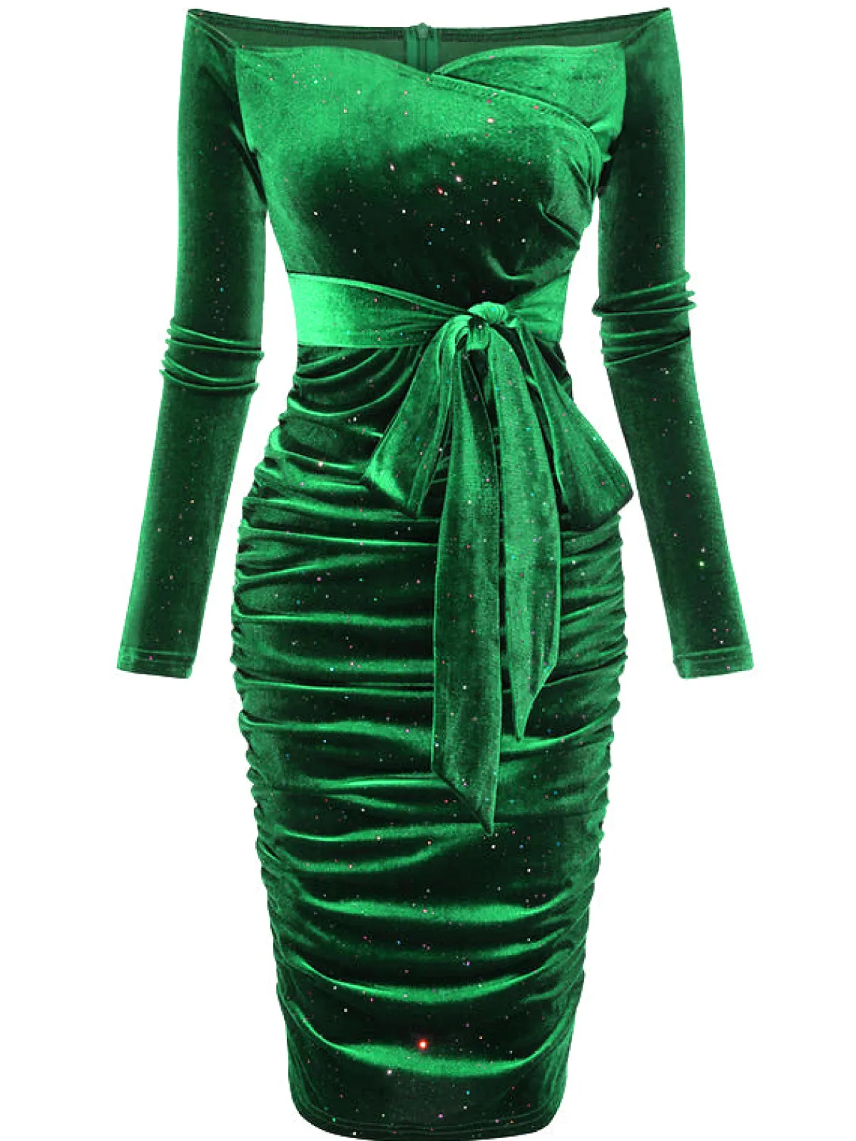 Clearance Retro Stage 1960s Solid Off-Shoulder Velvet Dress