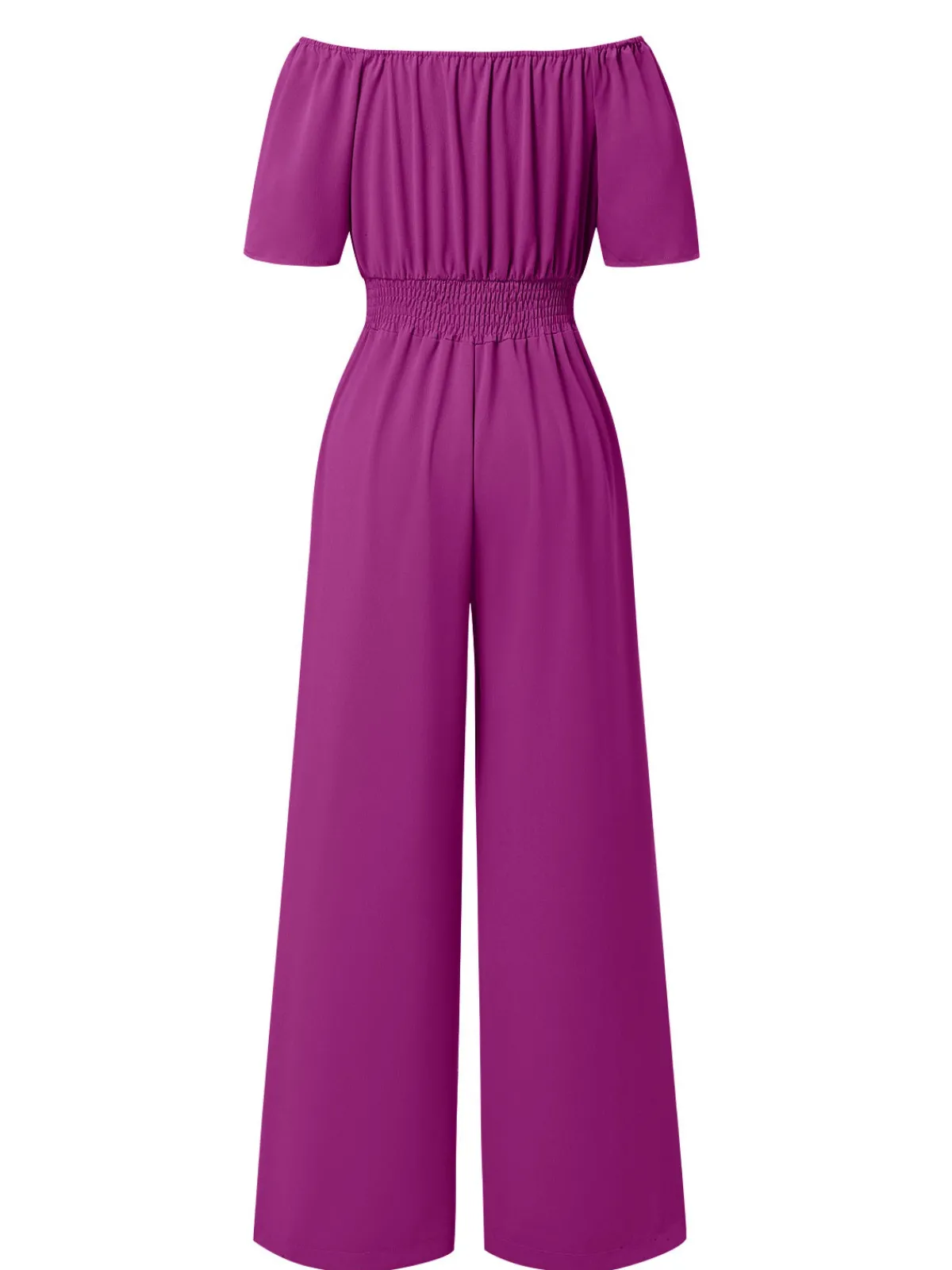 Clearance Retro Stage 1930s Solid Off-Shoulder Waist Loose Straight Jumpsuit