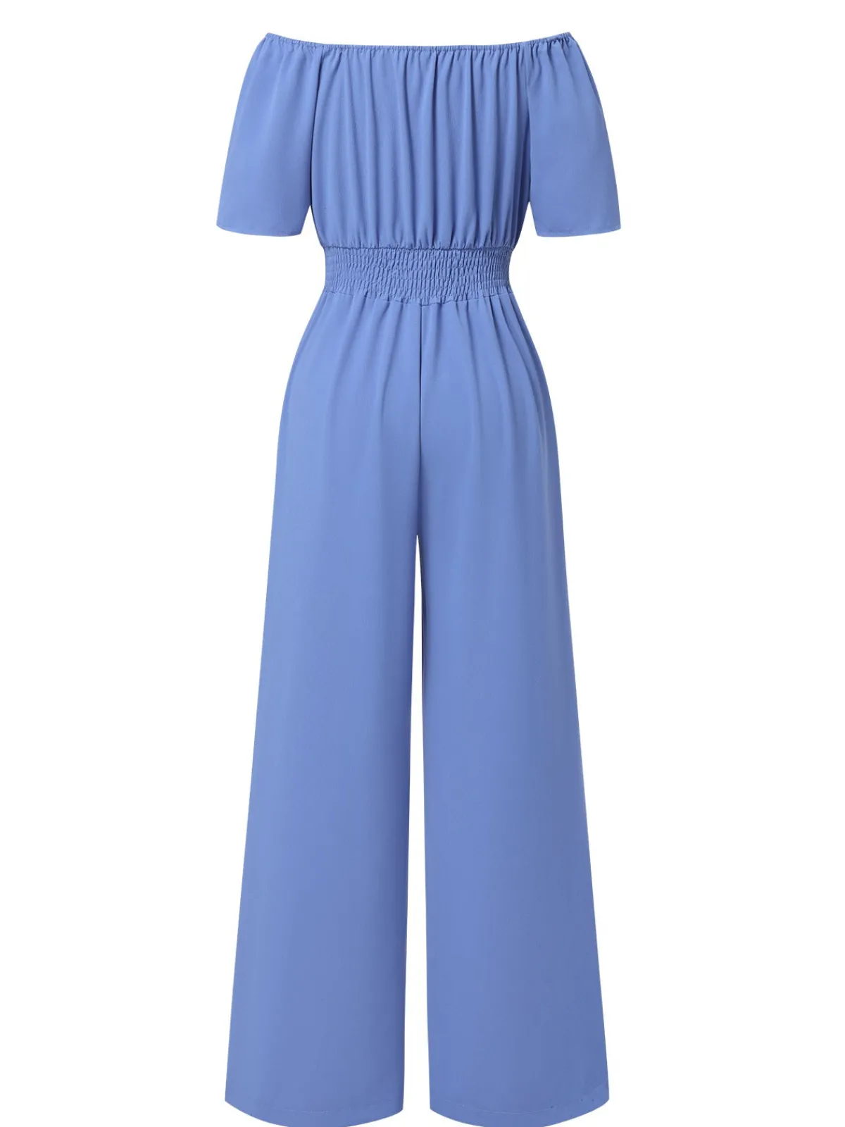 Clearance Retro Stage 1930s Solid Off-Shoulder Waist Loose Straight Jumpsuit