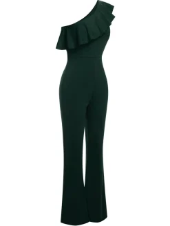 Fashion Retro Stage 1950s Solid One Shoulder Ruffled Jumpsuit