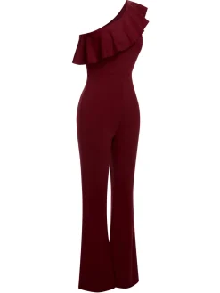 Fashion Retro Stage 1950s Solid One Shoulder Ruffled Jumpsuit