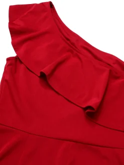 Fashion Retro Stage 1950s Solid One Shoulder Ruffled Jumpsuit