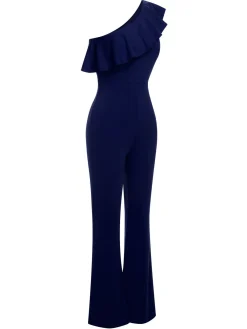 Fashion Retro Stage 1950s Solid One Shoulder Ruffled Jumpsuit