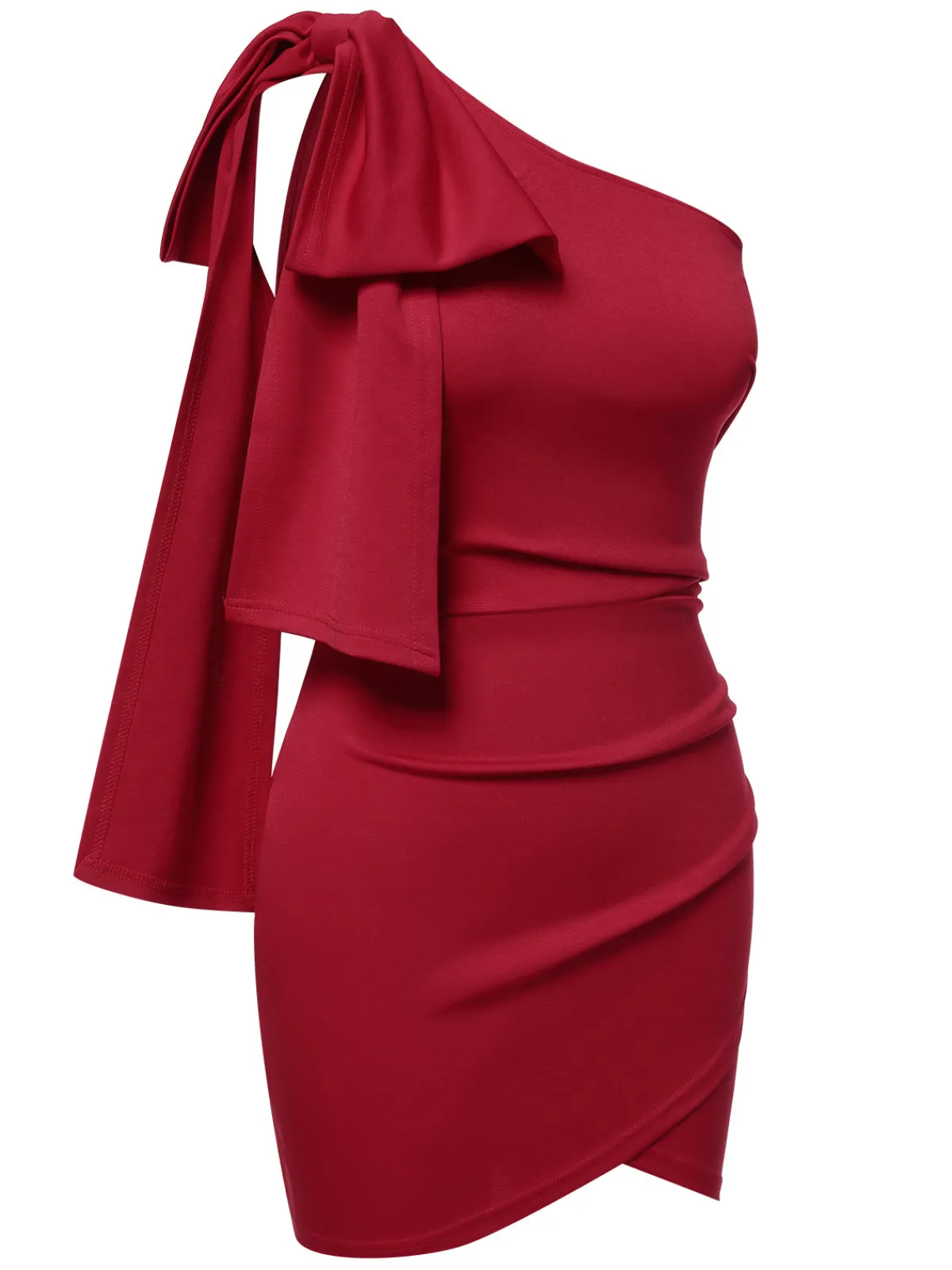 New Retro Stage 1960s Solid One-Shoulder Bow Dress