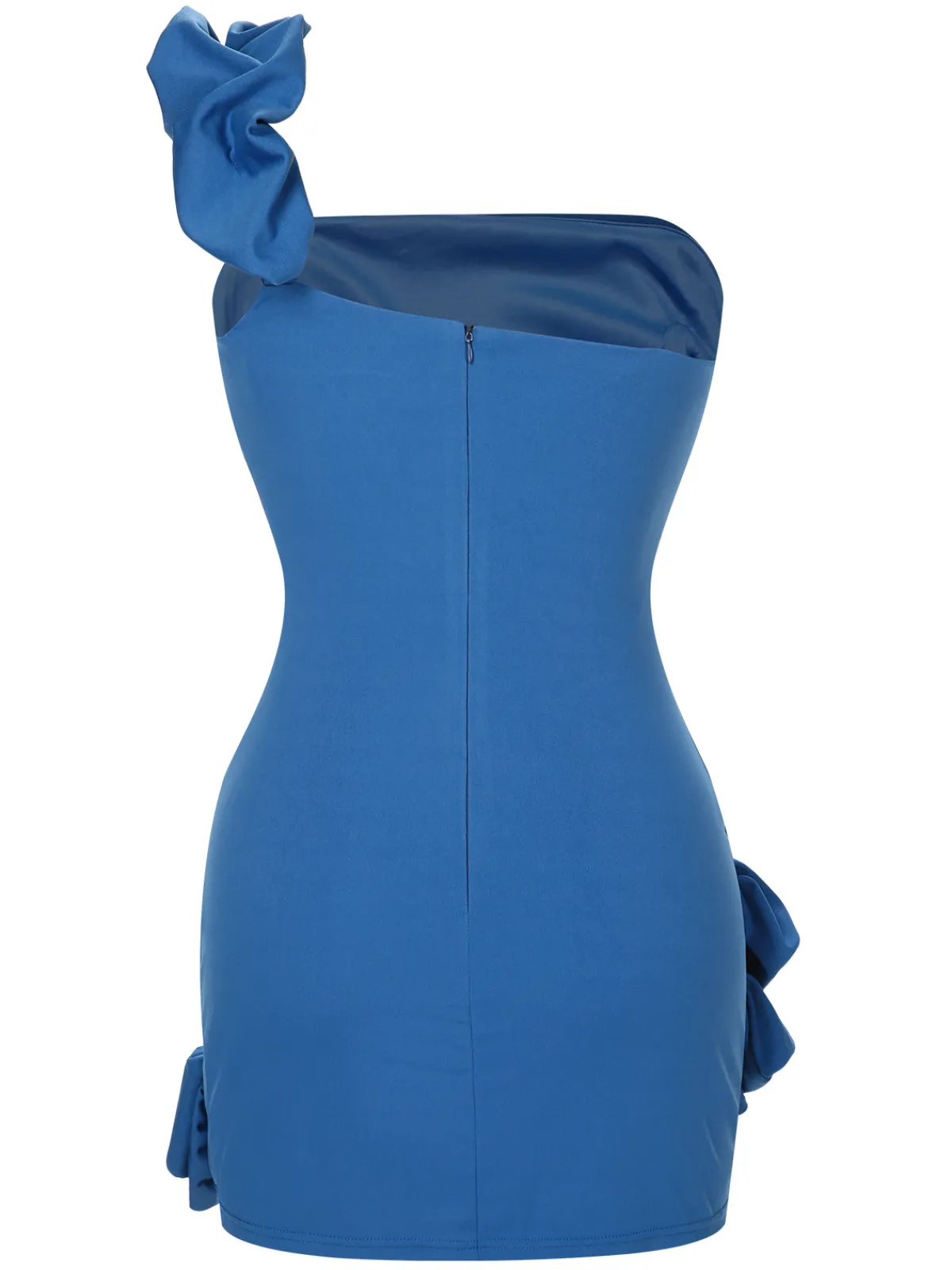 Fashion Retro Stage 1980s Solid One-Shoulder 3D Flower Mini Dress