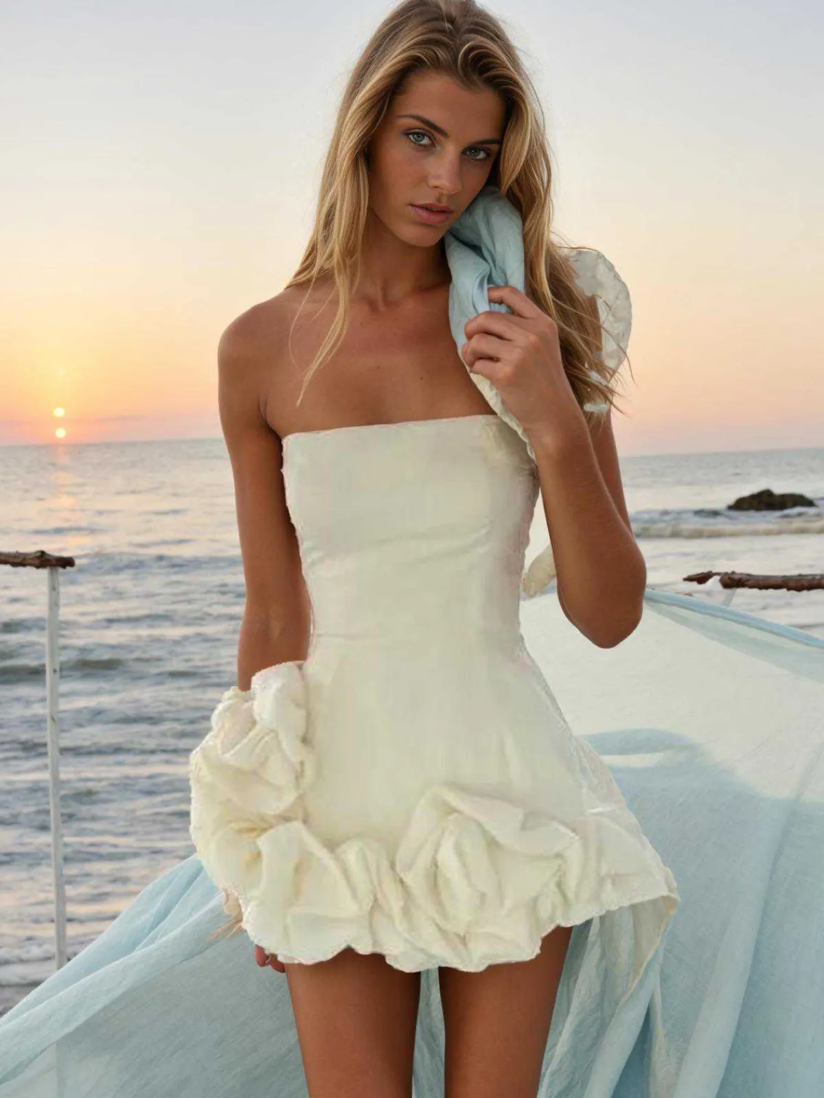 Fashion Retro Stage 1980s Solid One-Shoulder 3D Flower Mini Dress