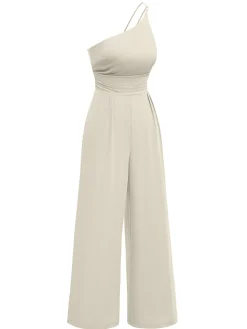 Fashion Retro Stage 1940s Solid One-Shoulder Suspender Loose Wide-Leg Jumpsuit