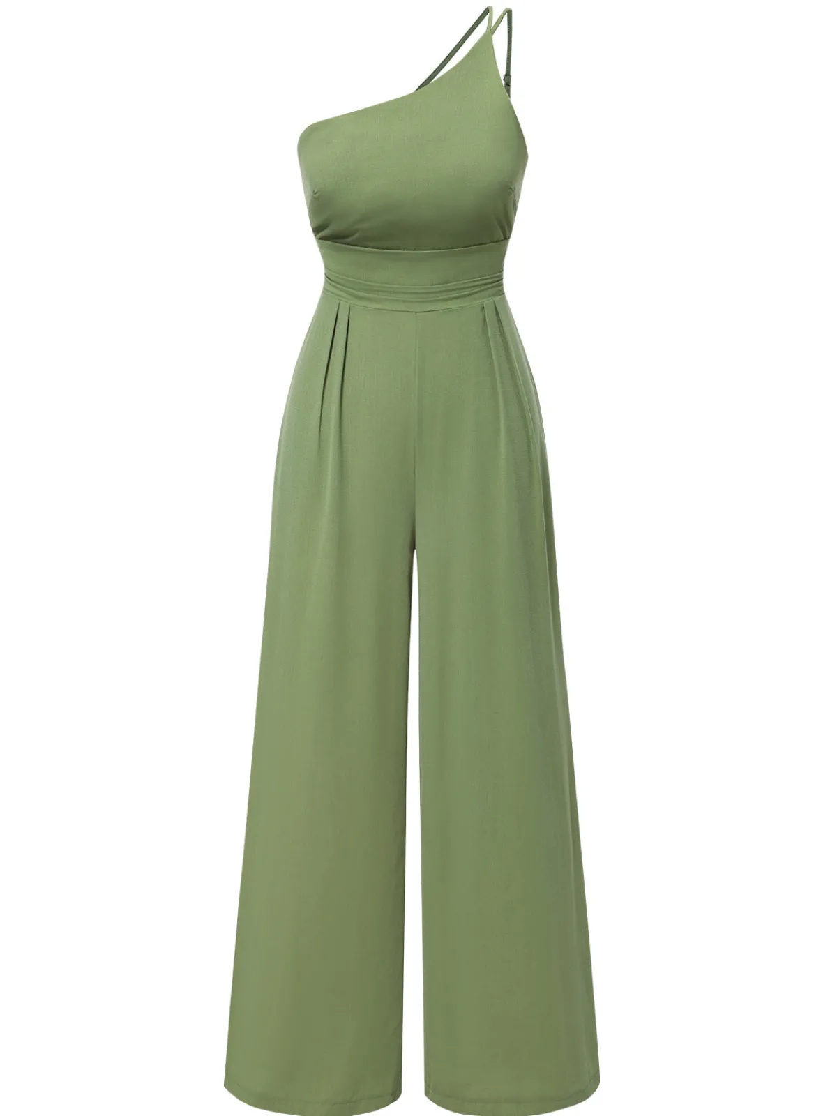 Fashion Retro Stage 1940s Solid One-Shoulder Suspender Loose Wide-Leg Jumpsuit