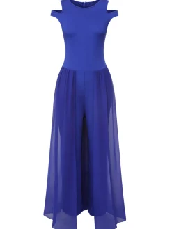 Sale Retro Stage 1950s Solid Patchwork Sleeveless Cutout Jumpsuit