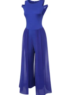 Sale Retro Stage 1950s Solid Patchwork Sleeveless Cutout Jumpsuit