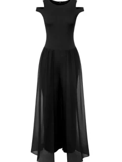 Sale Retro Stage 1950s Solid Patchwork Sleeveless Cutout Jumpsuit