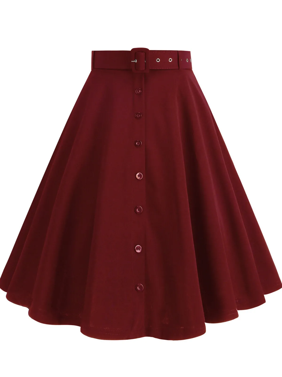 Outlet Retro Stage 1950s Solid Pleated Button Belted Skirt