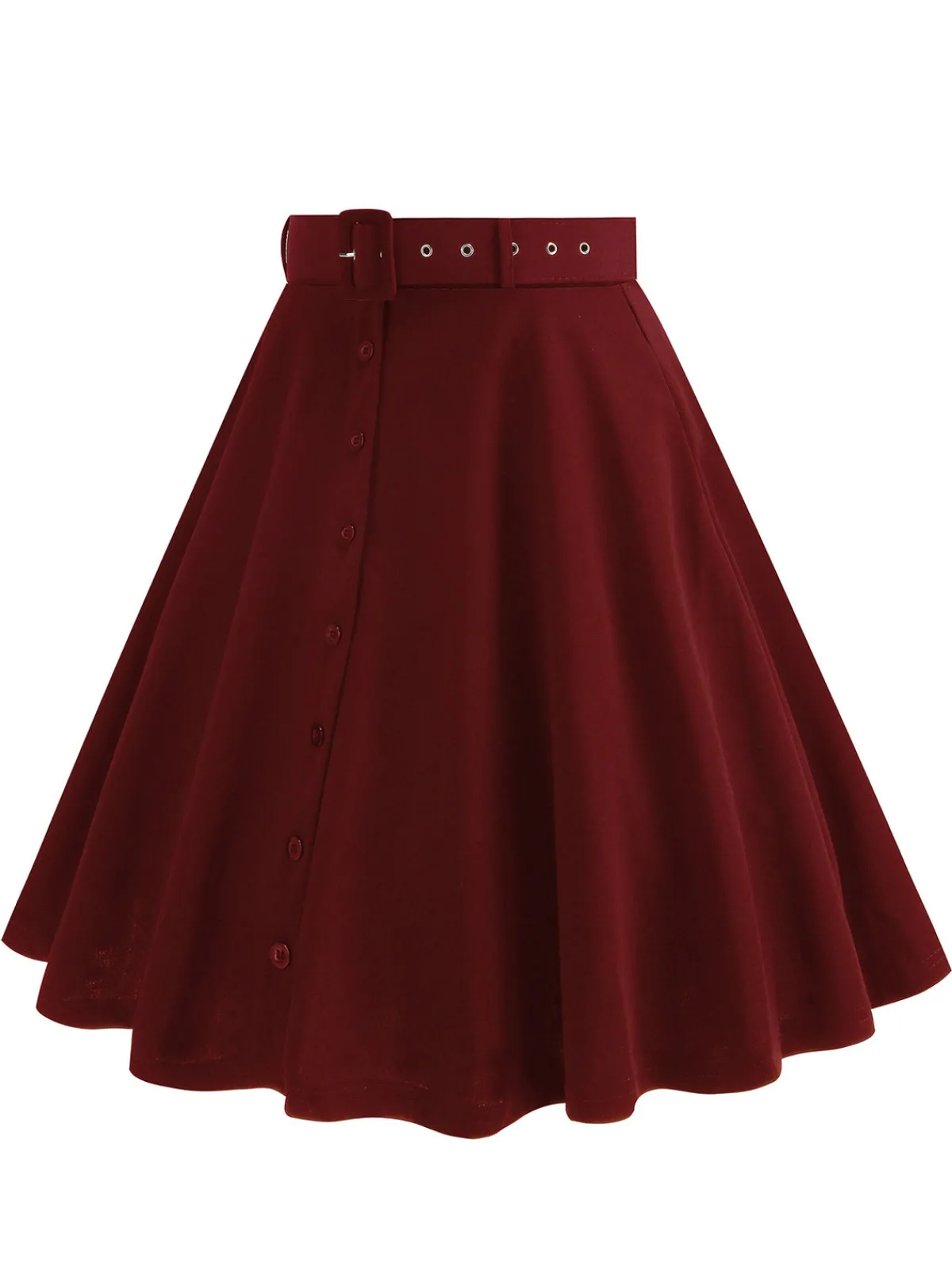 Outlet Retro Stage 1950s Solid Pleated Button Belted Skirt