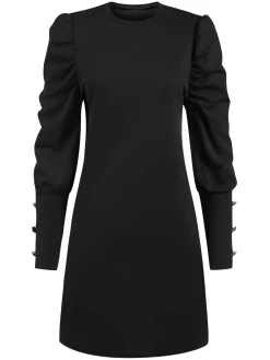Outlet Retro Stage 1940s Solid Pleated Gigot Sleeves Dress