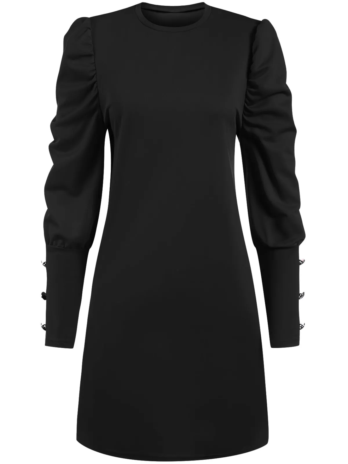 Outlet Retro Stage 1940s Solid Pleated Gigot Sleeves Dress