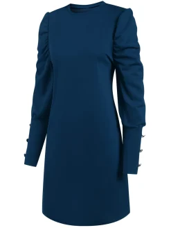 Outlet Retro Stage 1940s Solid Pleated Gigot Sleeves Dress