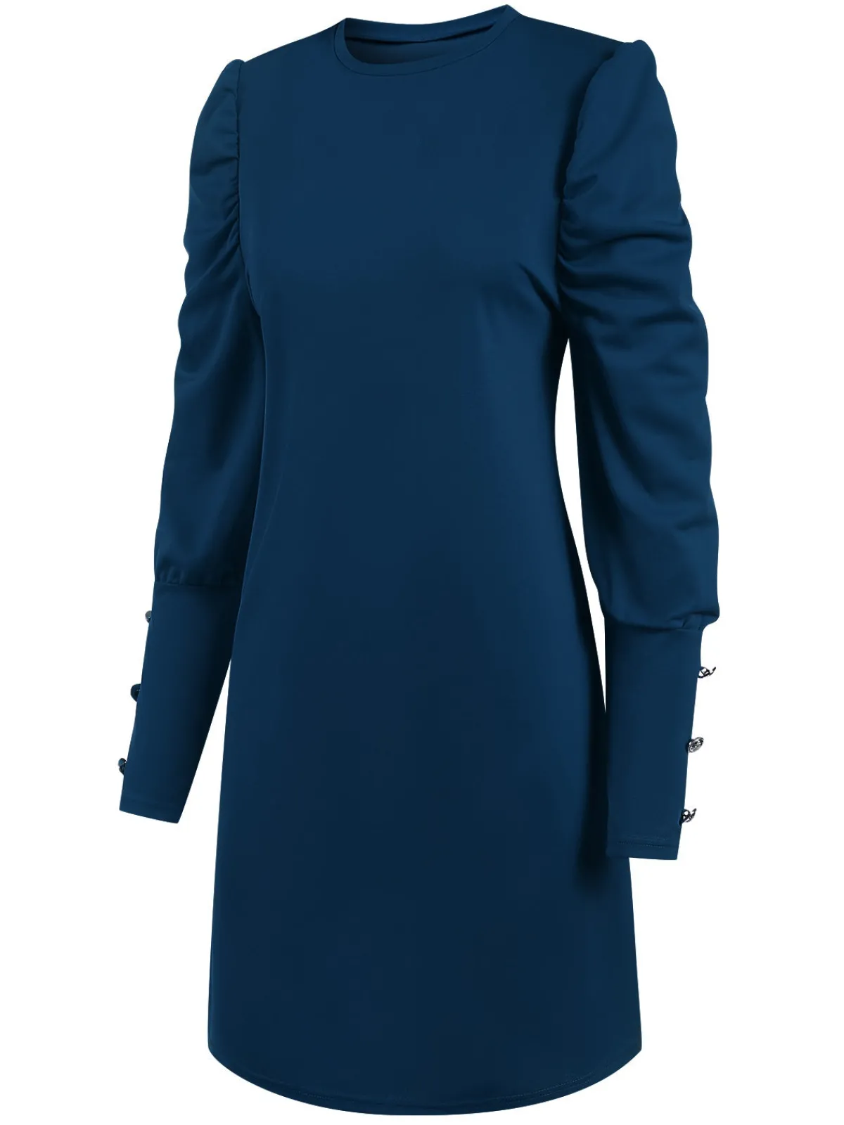 Outlet Retro Stage 1940s Solid Pleated Gigot Sleeves Dress