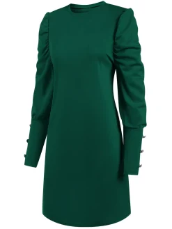 Outlet Retro Stage 1940s Solid Pleated Gigot Sleeves Dress