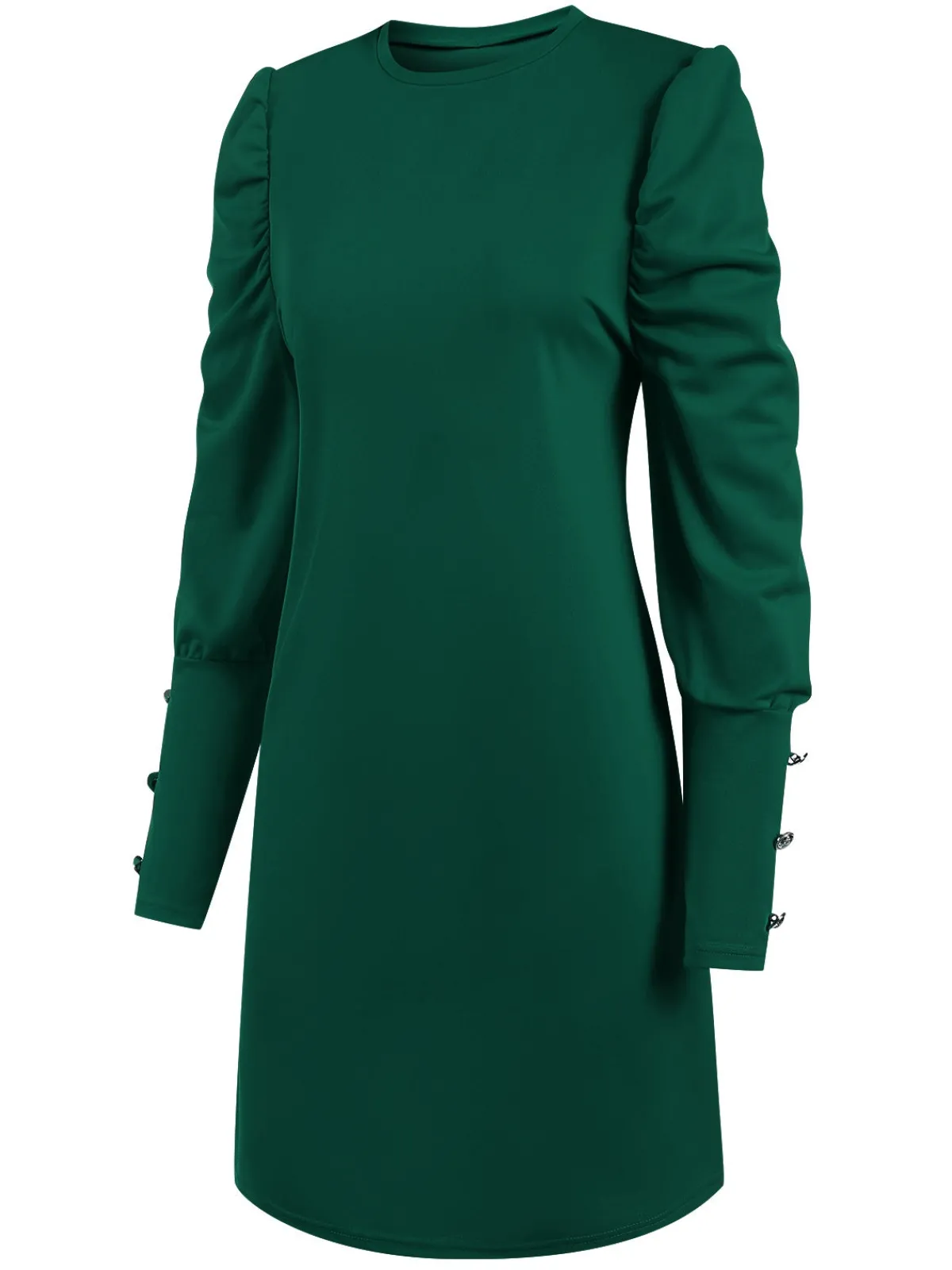 Outlet Retro Stage 1940s Solid Pleated Gigot Sleeves Dress